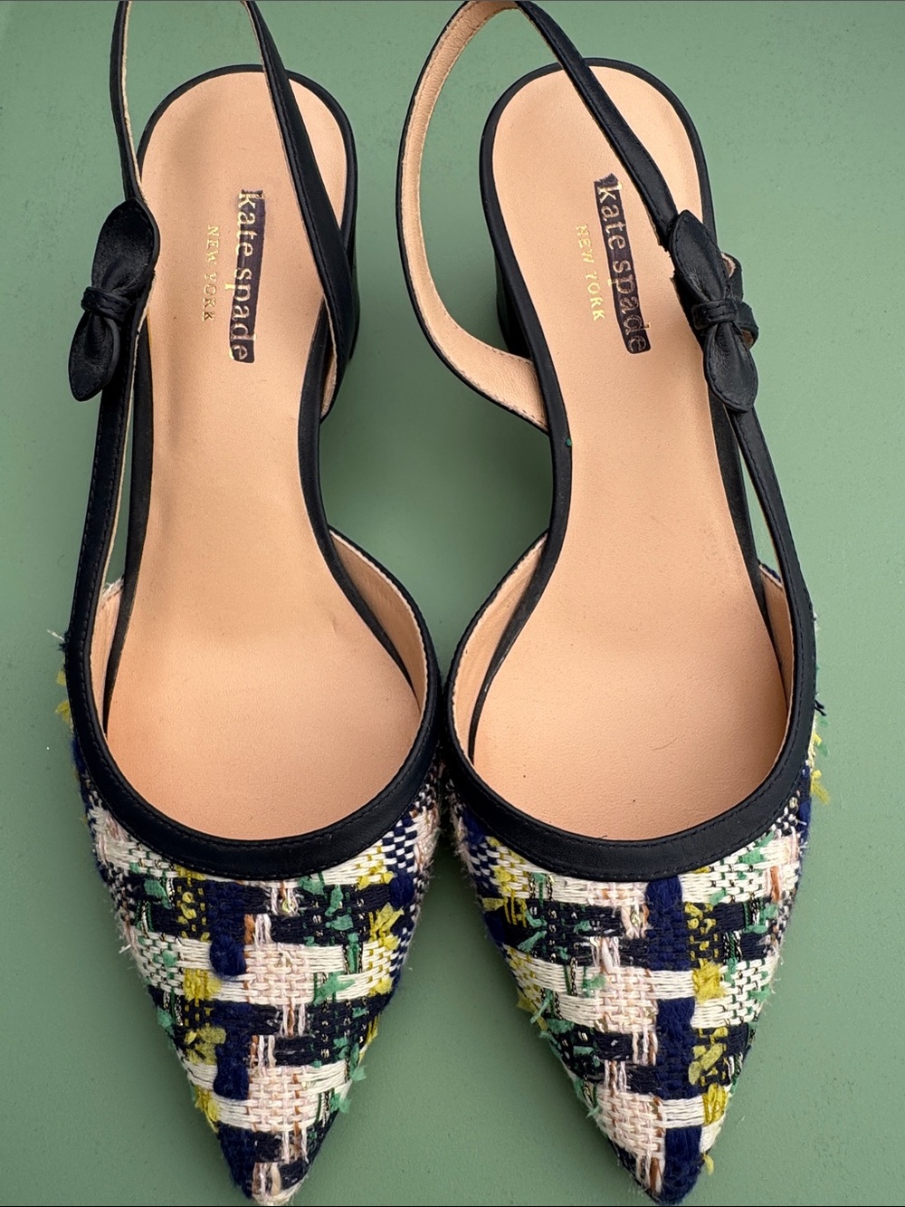 kate spade Navy and Multicolor Tweed Pointed Slingback Heels - Picture 10 of 12